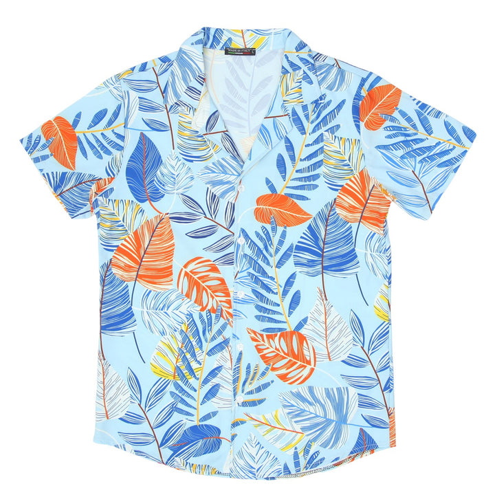 Mens Leaf Print Short Sleeve Shirt