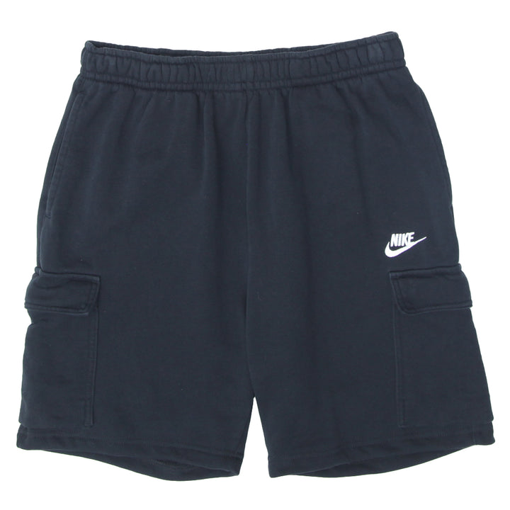 Rework Nike Logo Embroidered Black Cargo Sweat Shorts