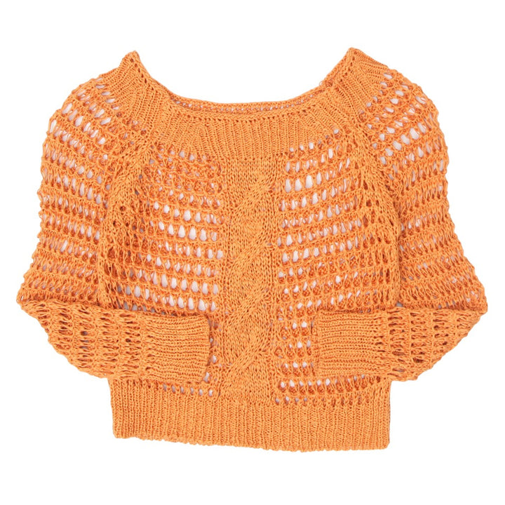 Y2K Crochet Boat Neck Long Sleeve Top