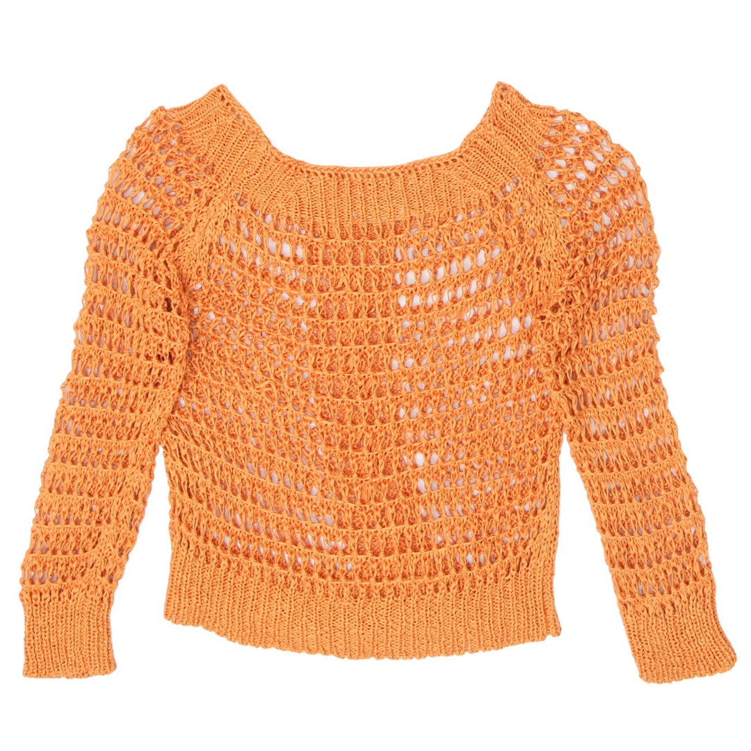 Y2K Crochet Boat Neck Long Sleeve Top