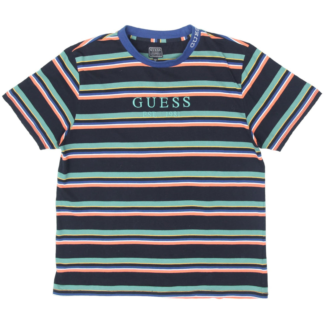 Guess blue striped t shirt hot sale