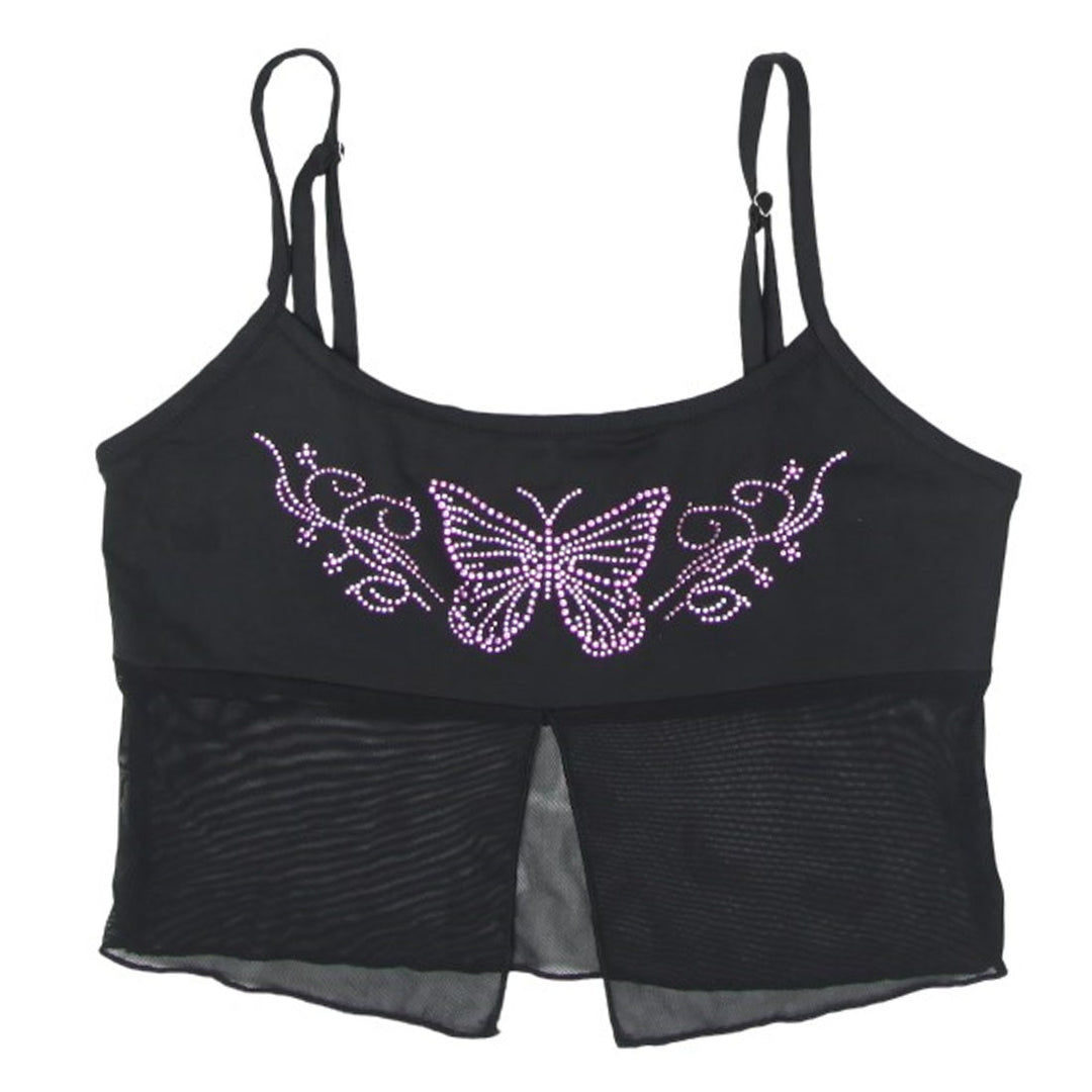Y2K Strappy Mesh Butterfly Crop Top