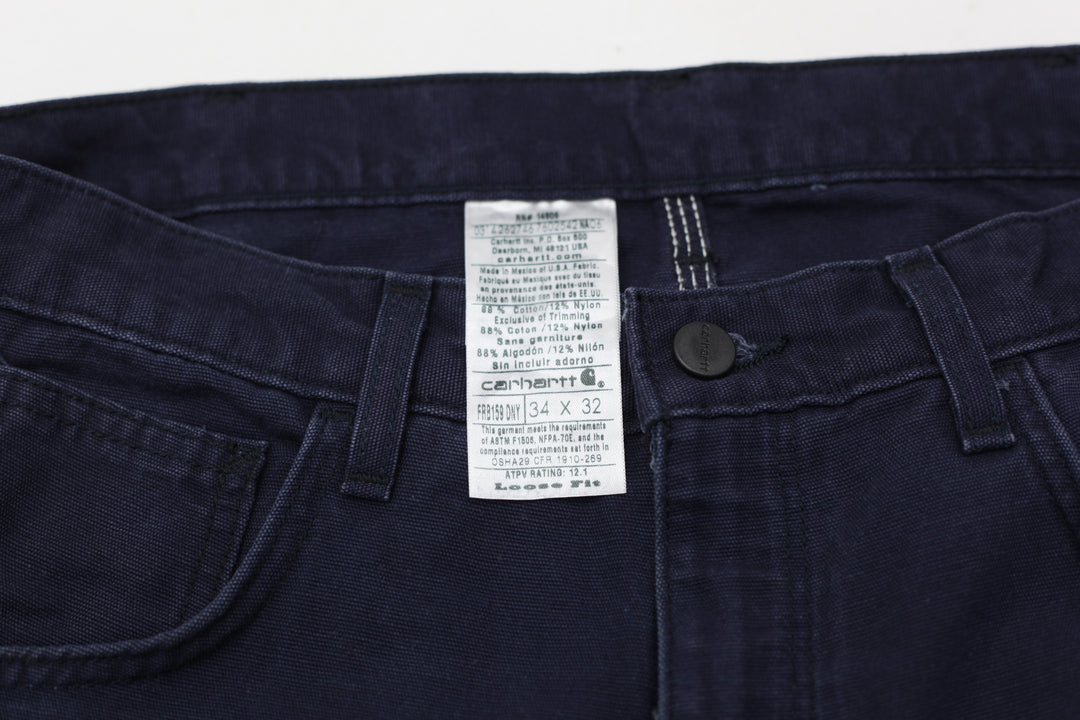 Mens Carhartt Loose Fit Navy Distressed Work Pants