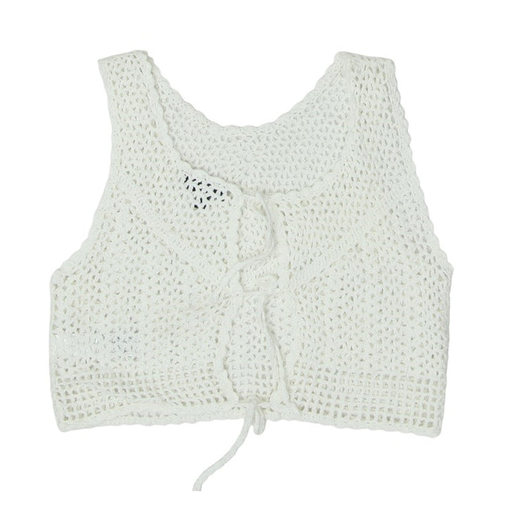 Y2K Crochet Sleeveless Back Tie Crop Top