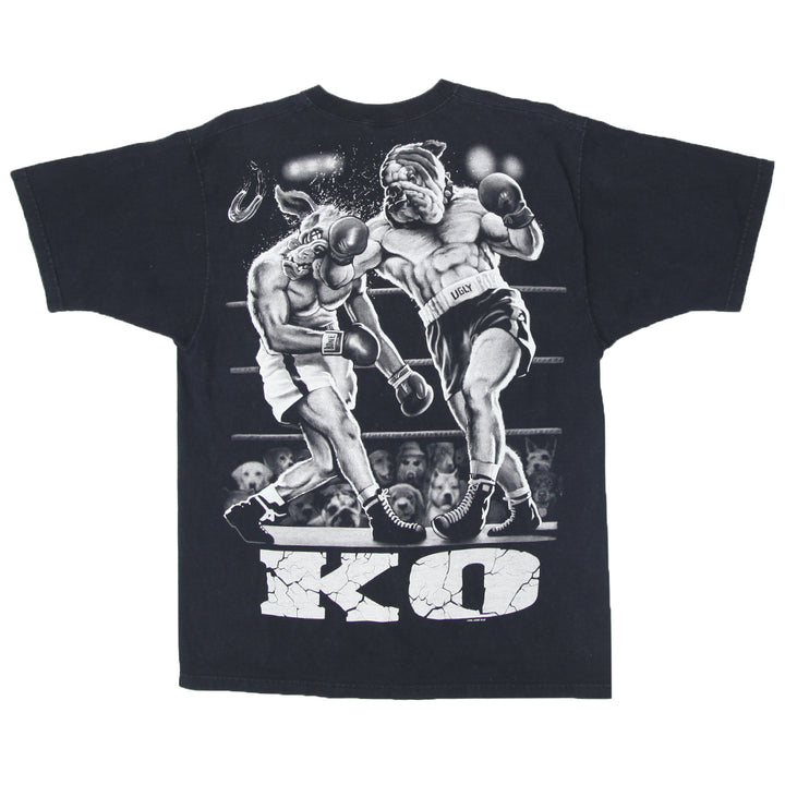 1999 Vintage KO Cats Suck Boxing T-Shirt Black Liquid Blue L