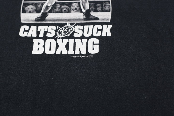 1999 Vintage KO Cats Suck Boxing T-Shirt Black Liquid Blue L