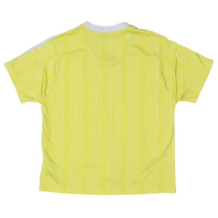 Ladies Adidas Trefoil Embroidered White Stripes Yellow V-Neck T-Shirt