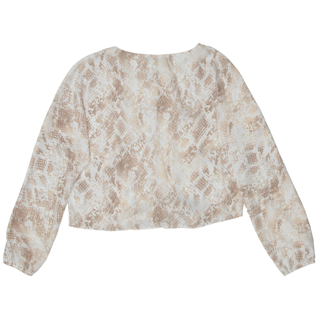 Ladies Front Hem Tie Snakeskin Print Long Sleeve Top