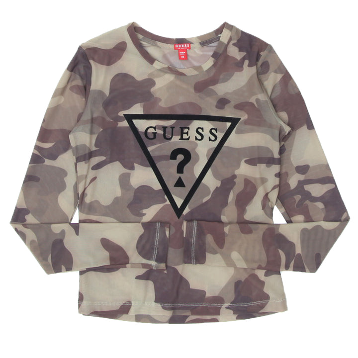 Ladies Guess Mesh Camouflage Long Sleeve Top