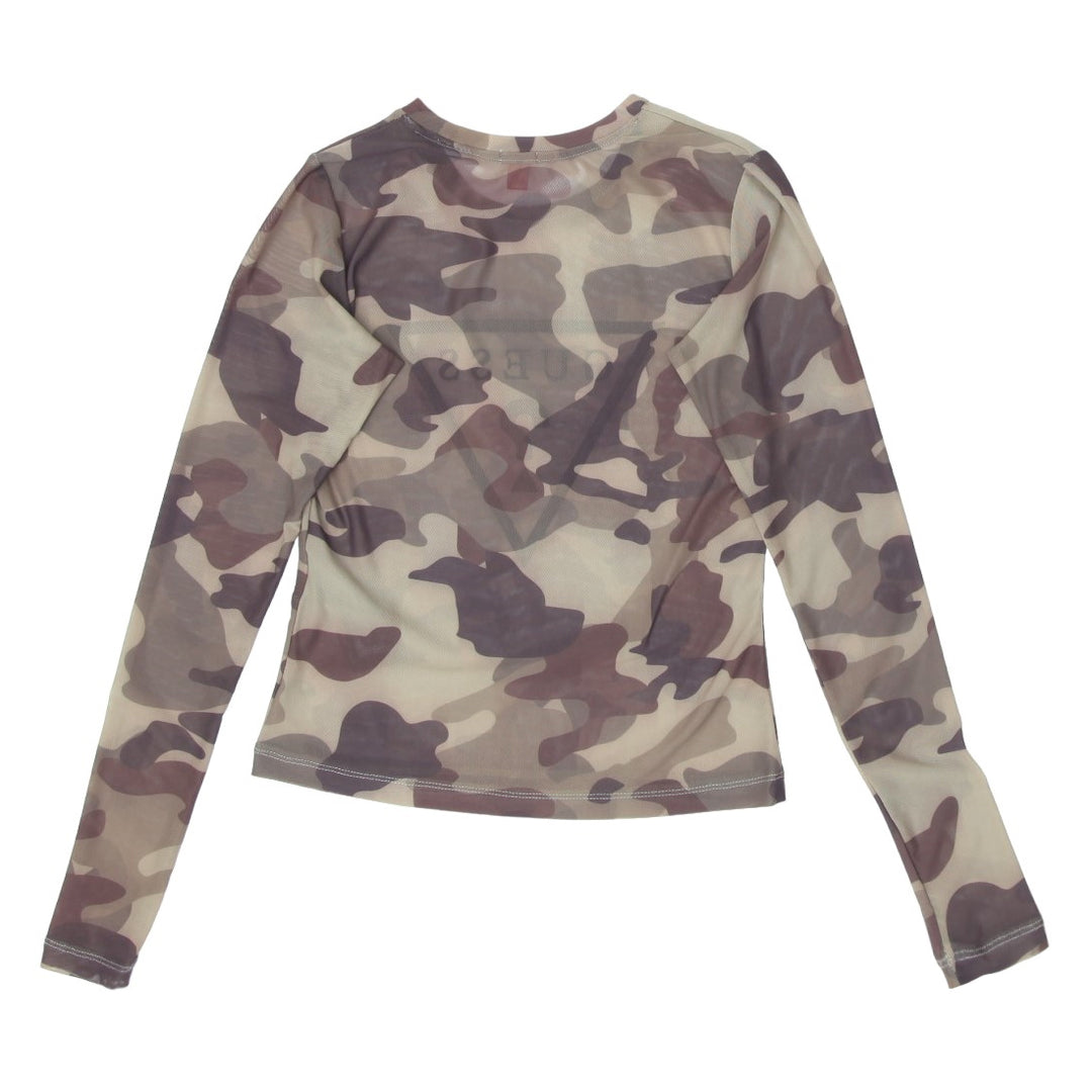 Ladies Guess Mesh Camouflage Long Sleeve Top