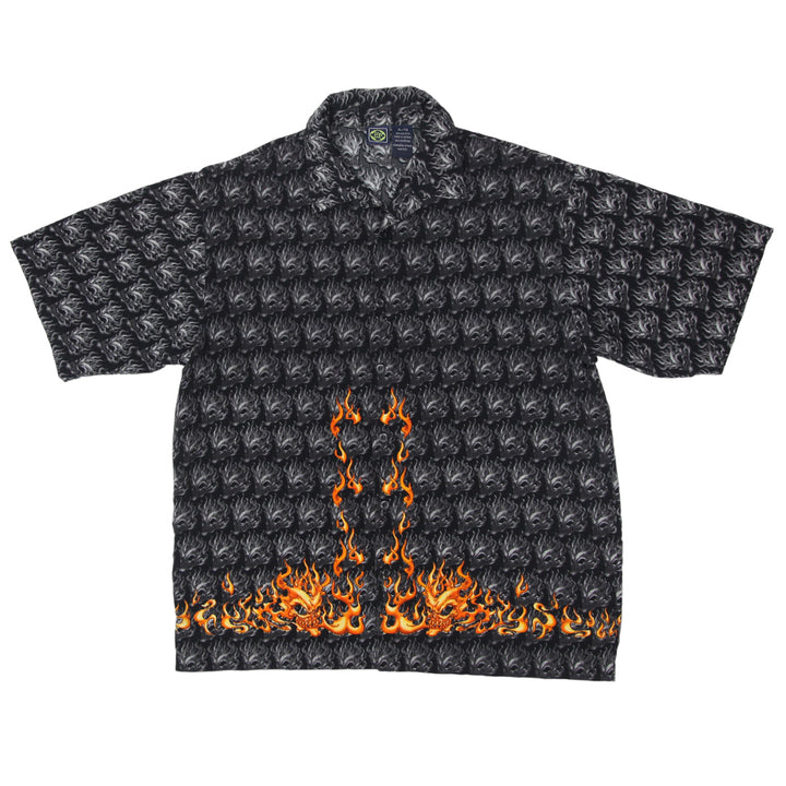 Mens Flaming Skull AOP Short Sleeve Shirt