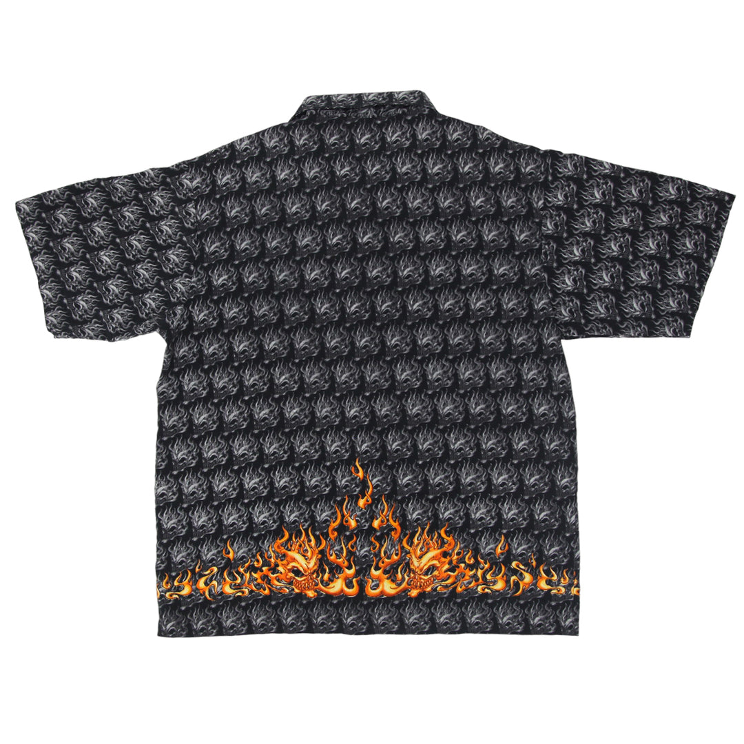 Mens Flaming Skull AOP Short Sleeve Shirt