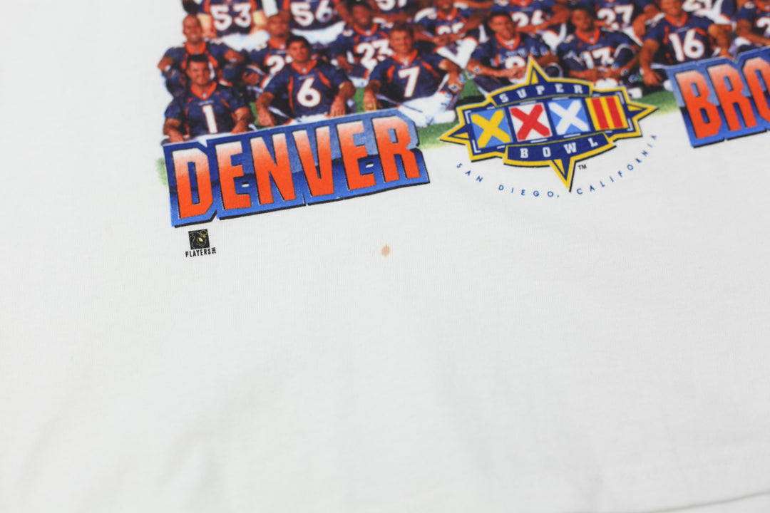 1998 Vintage Denver Vs Broncos Super Bowl Champs T-Shirt Made In USA White L