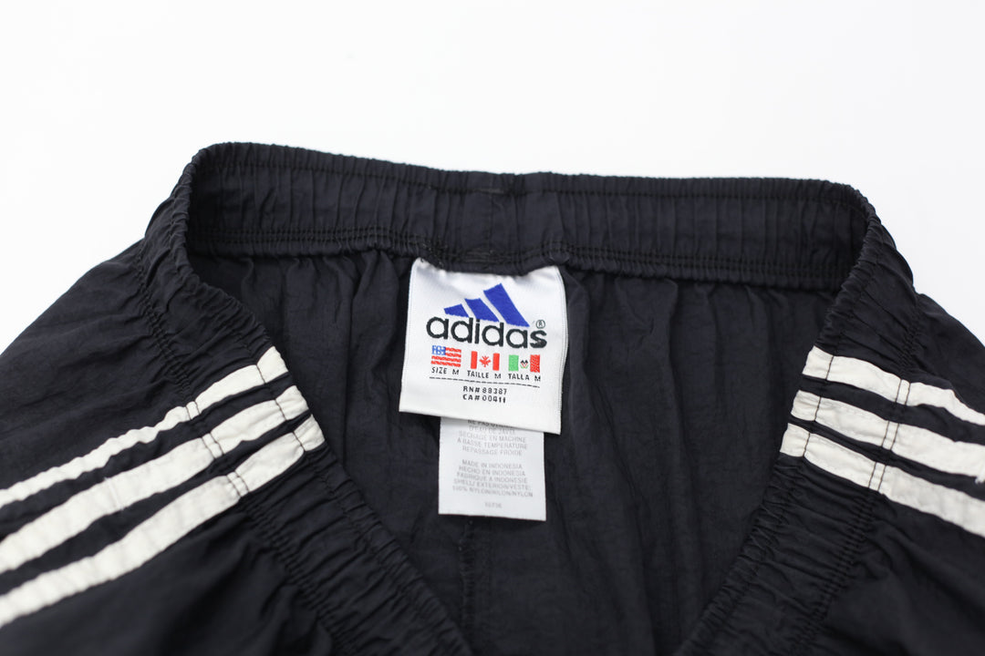 Vintage Adidas  Embroidered White Stripes Black Nylon Shorts