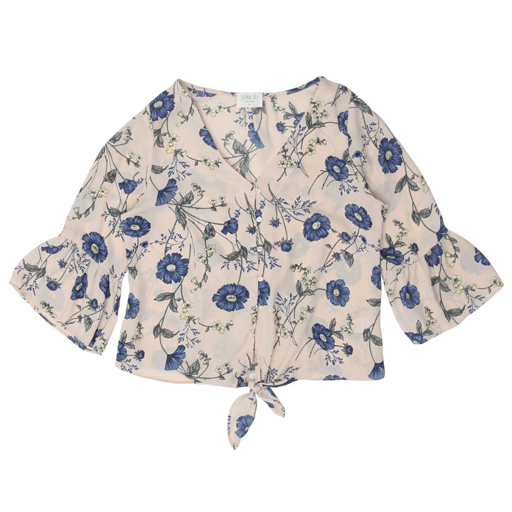 Ladies Sienna Sky Front Tie Floral Top