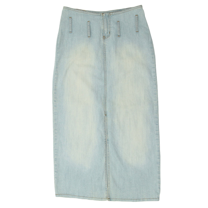 Y2K Denim Washed Front Slit Long Skirt