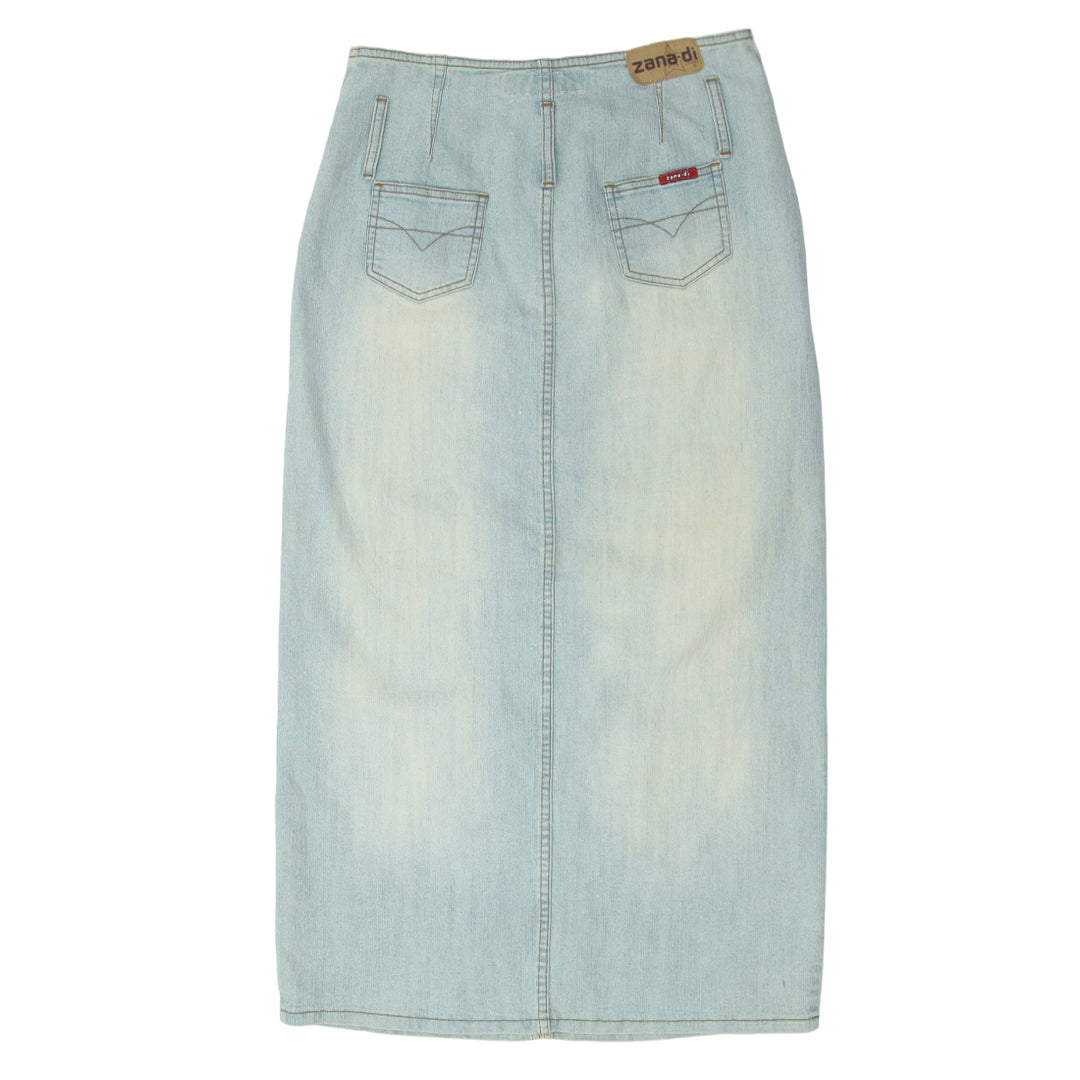 Y2K Denim Washed Front Slit Long Skirt