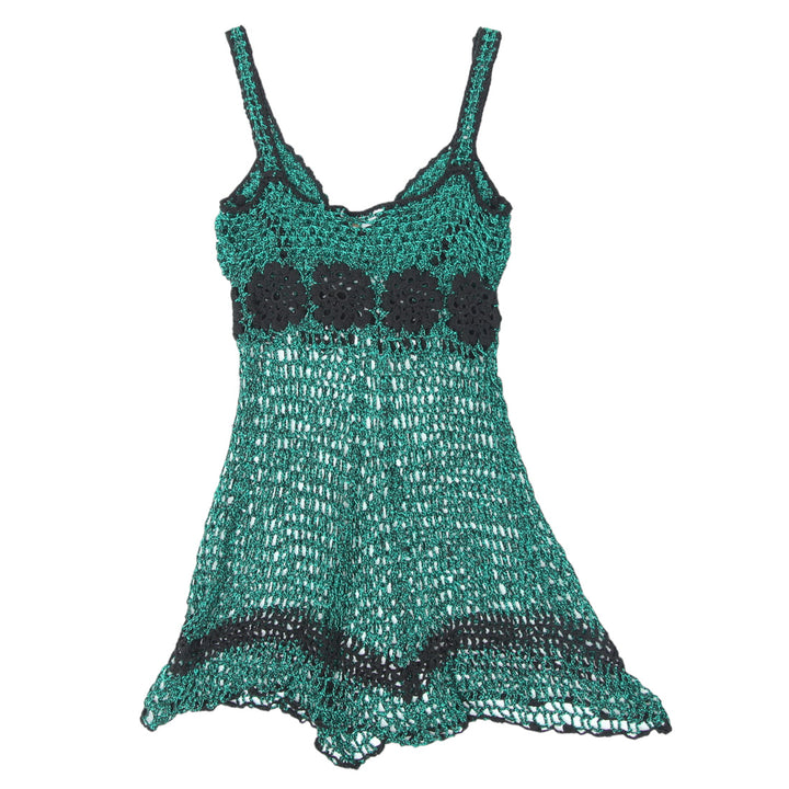 Y2K Crochet Black/Green Strappy Short Dress