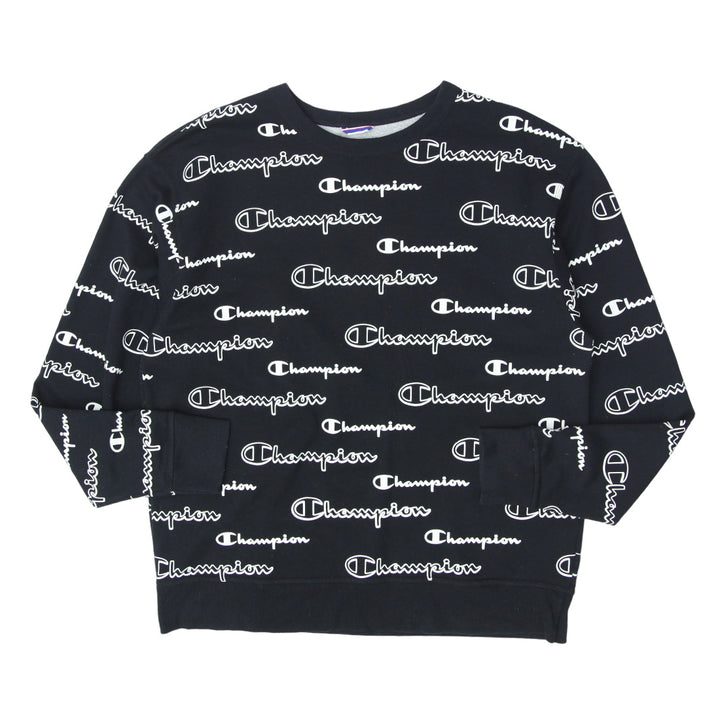 Mens Champion AOP Crewneck Black Sweatshirt