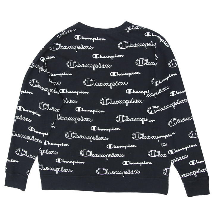 Mens Champion AOP Crewneck Black Sweatshirt