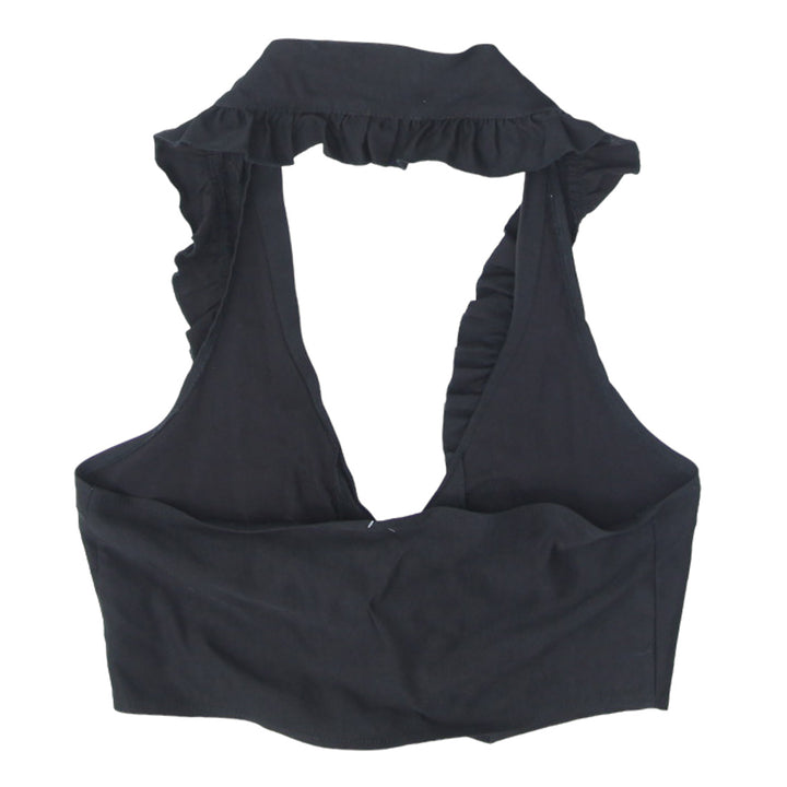 Y2K Halter Ruffled Black Crop Top