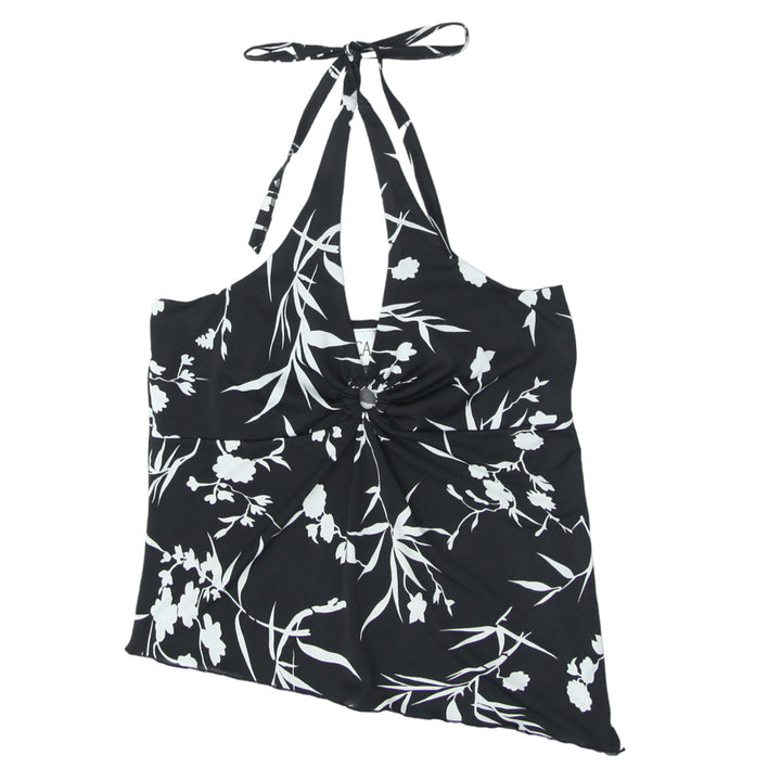 Y2K Halter Black Floral Top