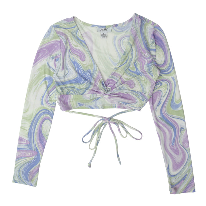 Ladies Just Polly Front Twisted Long Sleeve Crop Top