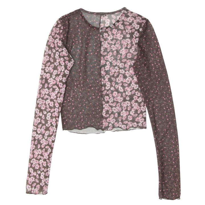 Y2K Mesh Floral Long Sleeve Top