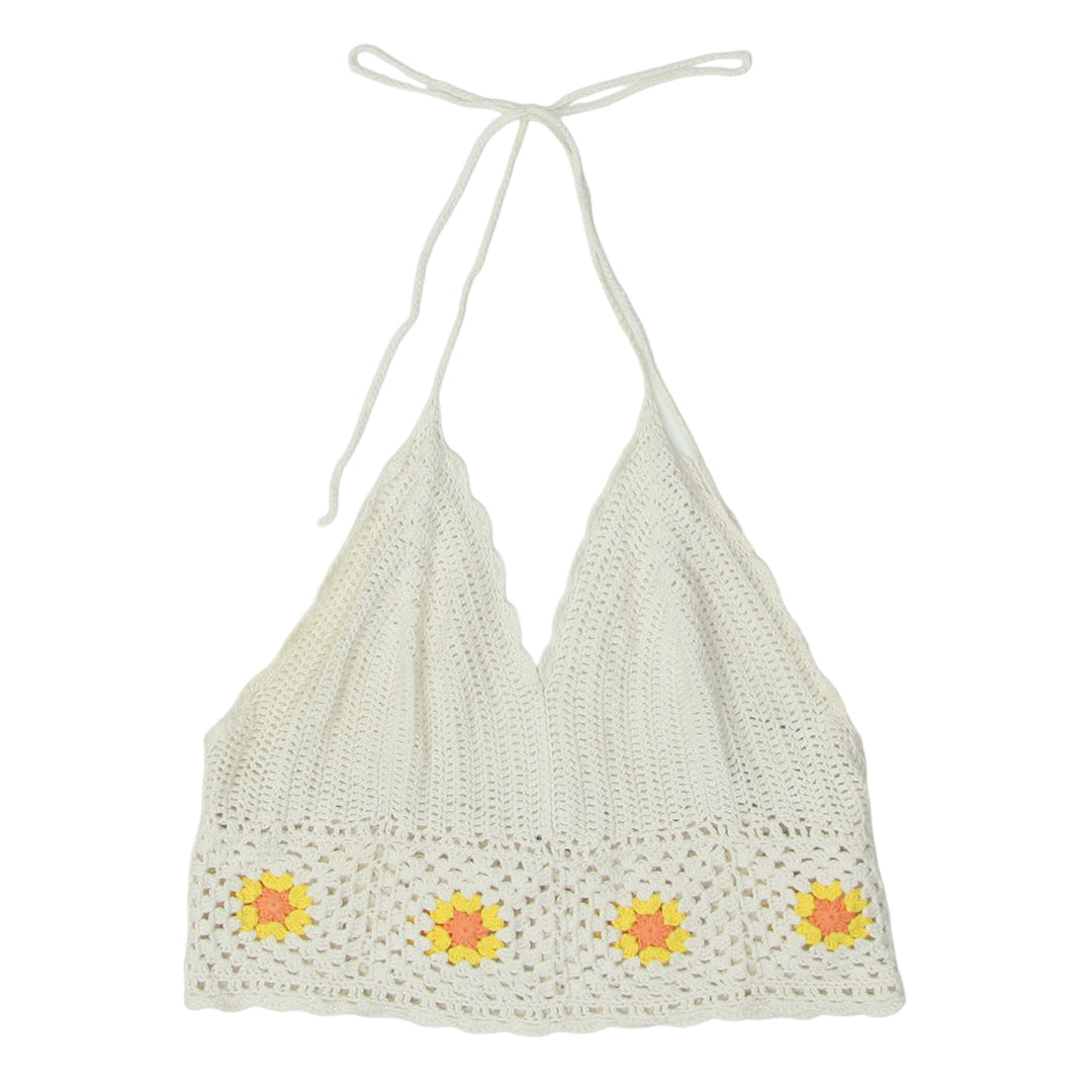 Y2K Crochet String Halter Floral Crop Top