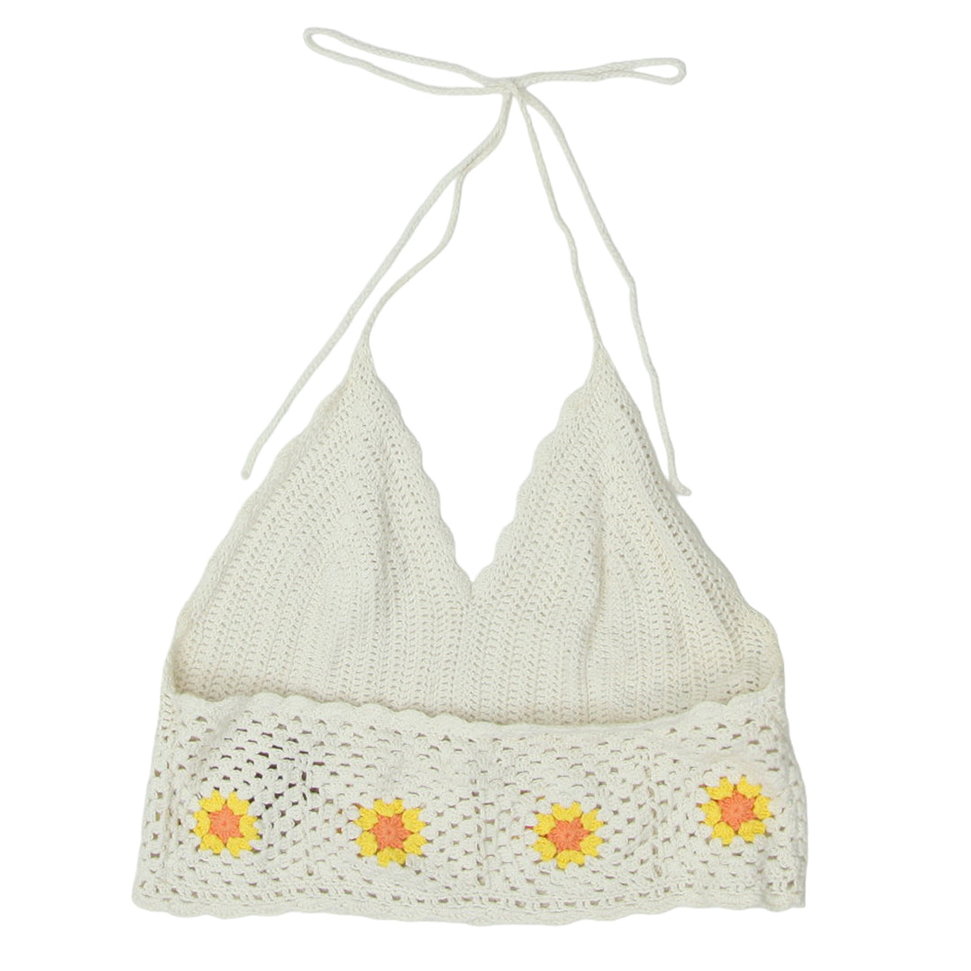 Y2K Crochet String Halter Floral Crop Top