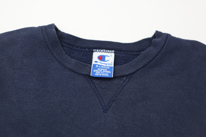 Vintage Champion Embroidered Crewneck Sweatshirt Made In USA Navy Blue XL