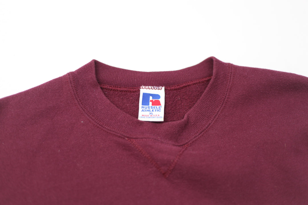 Vintage Russell Athletic Plain Crewneck  Sweatshirt Maroon XL