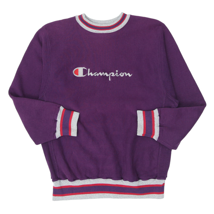 Vintage Champion Reverse Weave Embroidered Spell Out Purple Sweatshirt