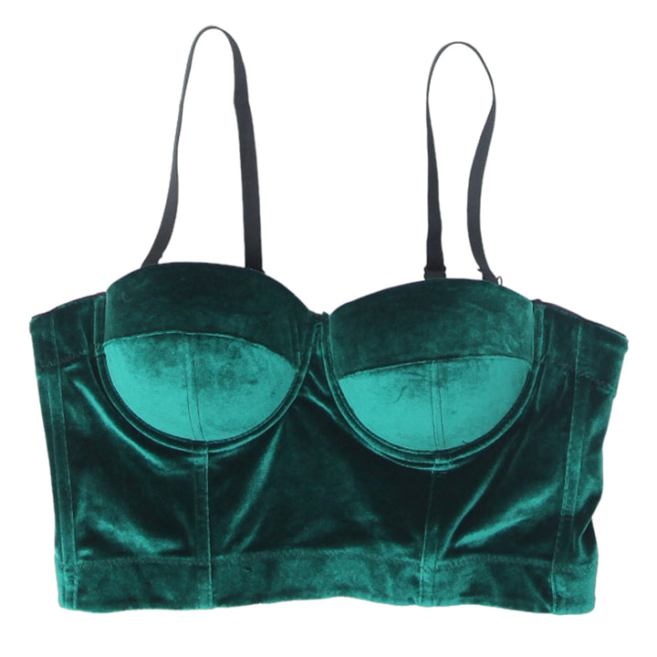 Ladies Strappy Green Velour Crop Top