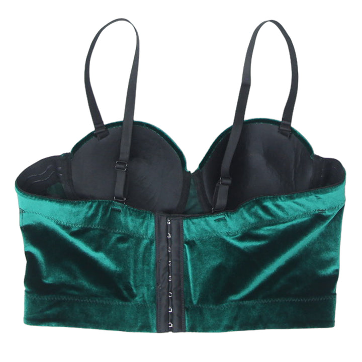 Ladies Strappy Green Velour Crop Top