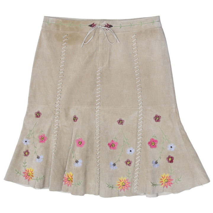 Y2K Boston Proper Embroidered Suede Leather Skirt