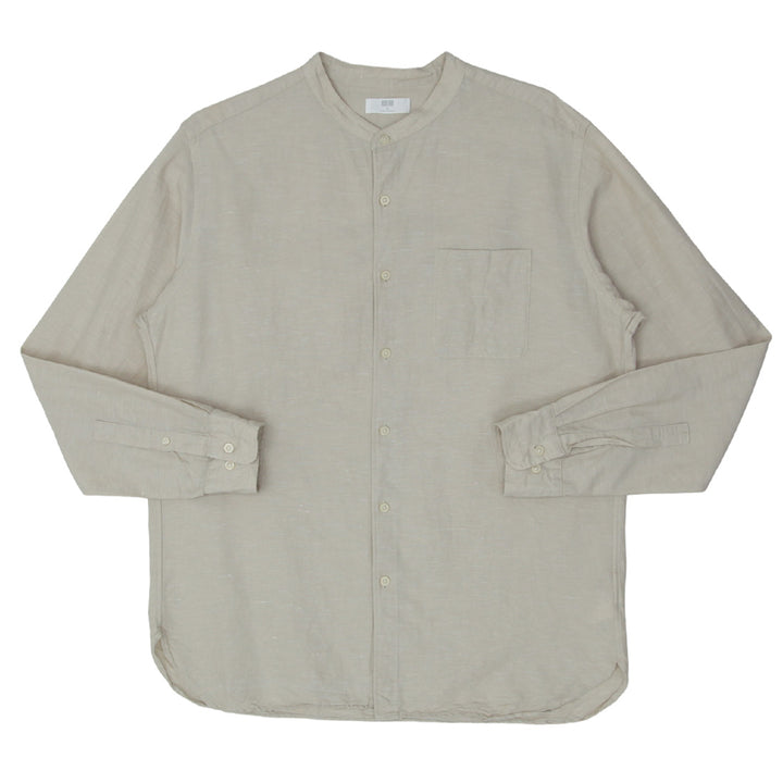 Mens Uni Qlo Cotton Linen Long Sleeve Shirt