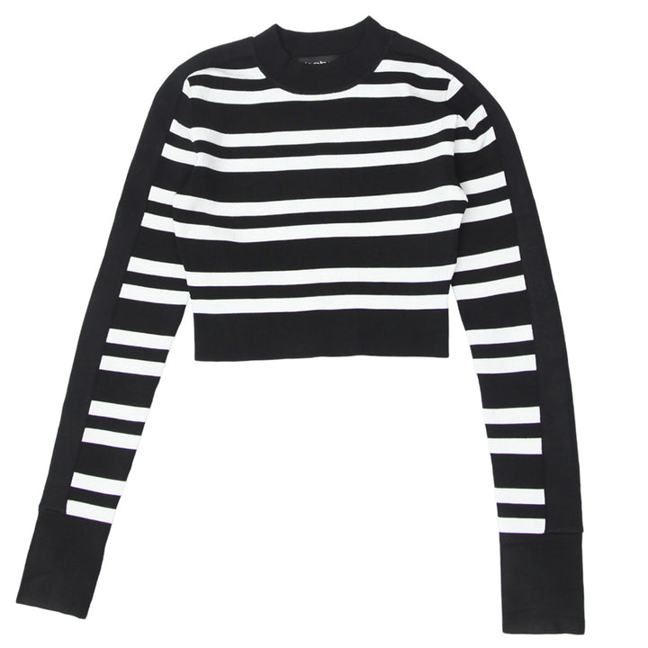 Ladies Bebe Black & White Striped Fitted Top