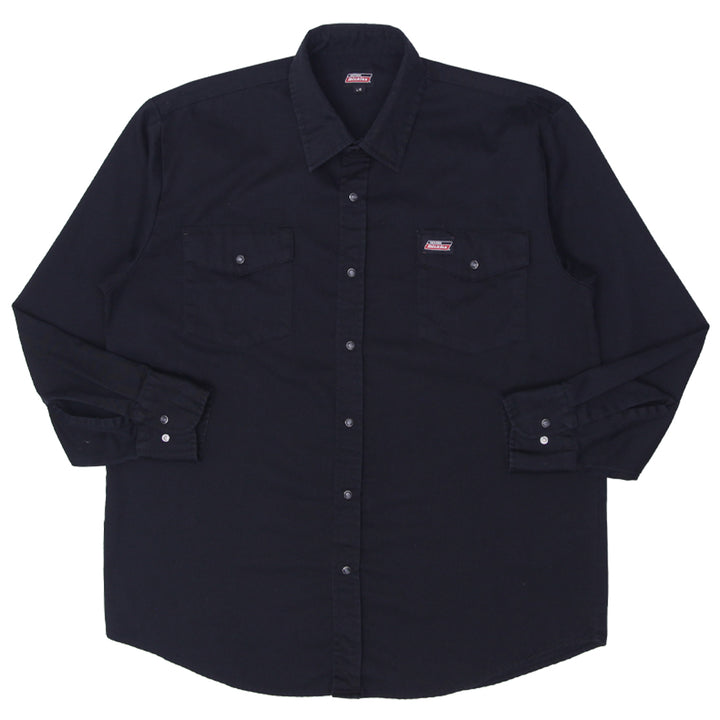 Mens Dickies Black Pearl Button Long Sleeve Work Shirt