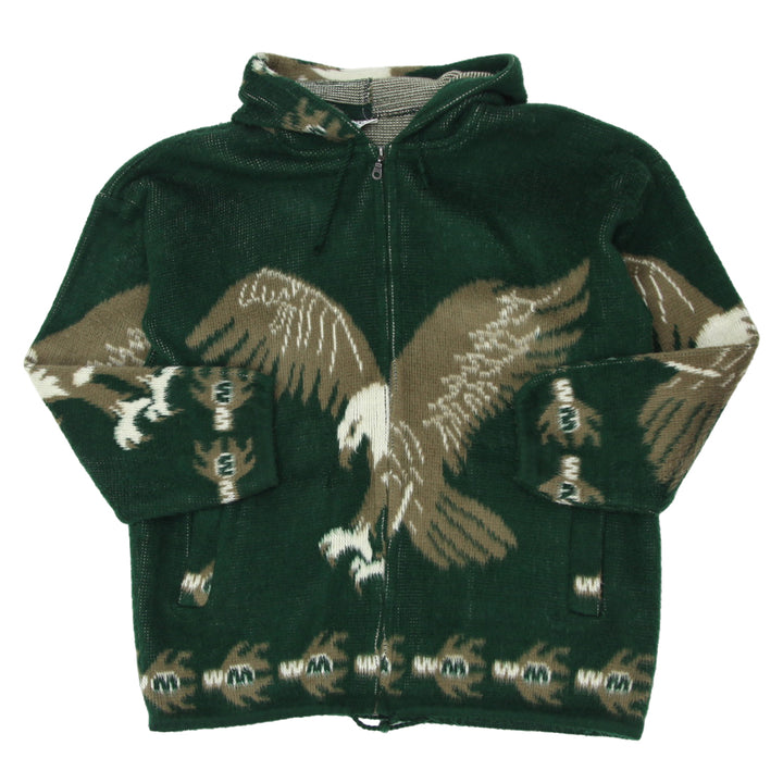 Vintage Yari Artesanias Eagle Print Full Zip Woolen Hooded Sweater