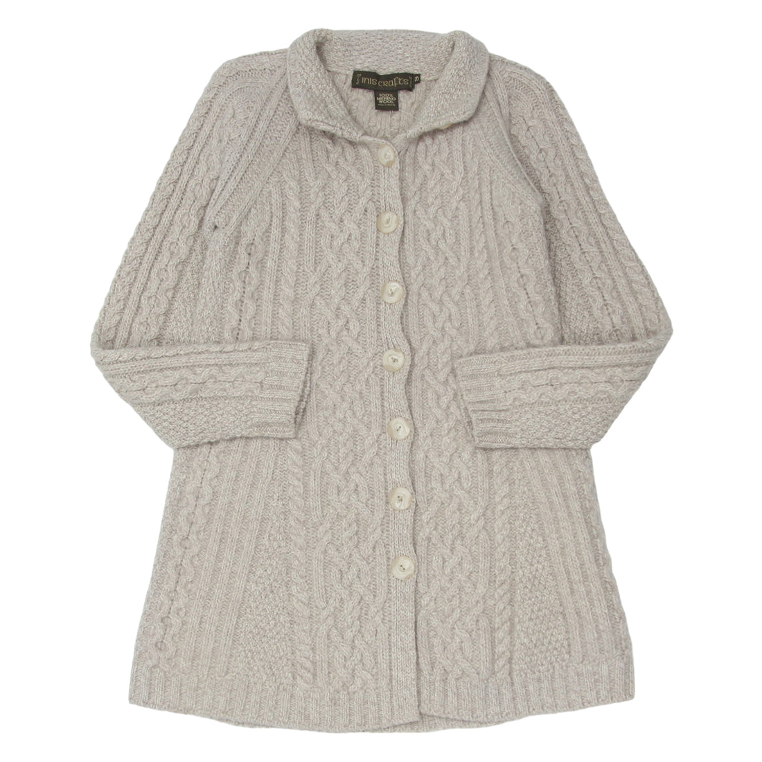 Vintage Inis Crafts 100 Merino Wool Cable Knit Sweater Cardigan Ladie Fashion Rerun Vintage