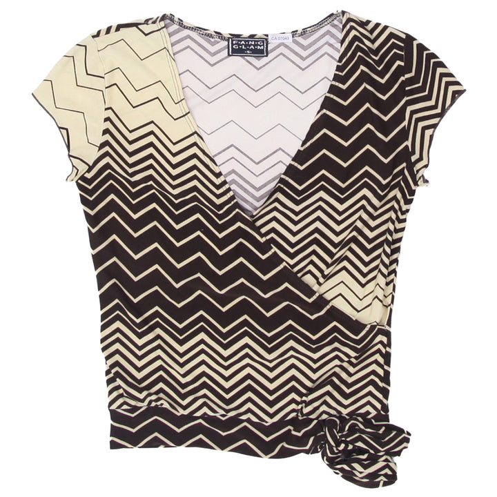 Y2K Fang Glam Zigzag Print Overlap Neck Top