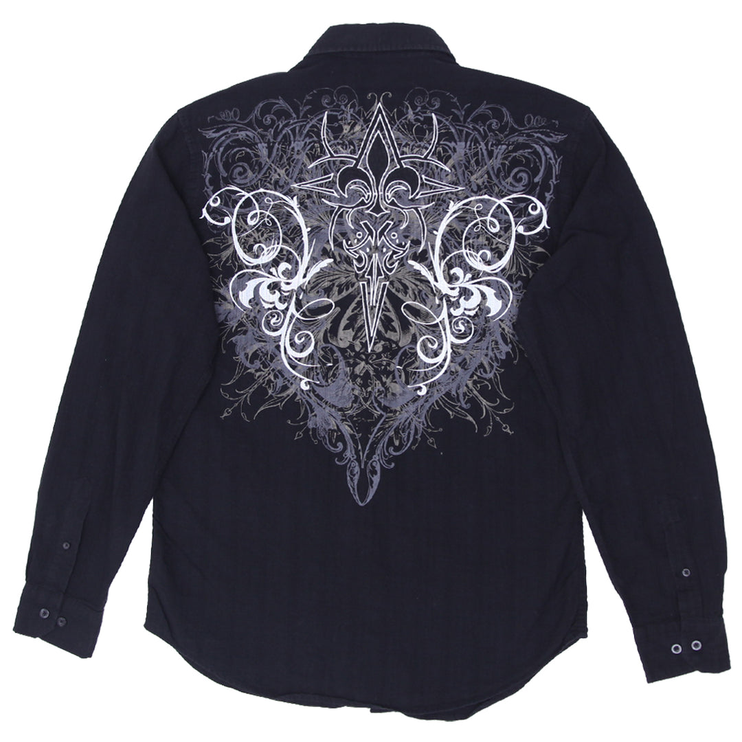 Mens Y2K Helix Embroidered Long Sleeve Shirt Black