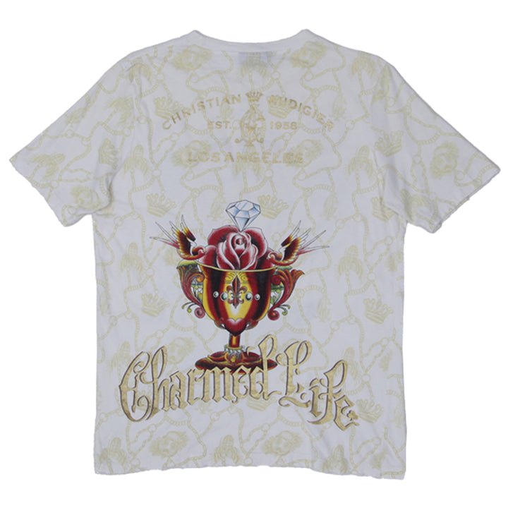 Mens Y2K Christian Audigier Charmed Life Skull Stoned AOP T-Shirt