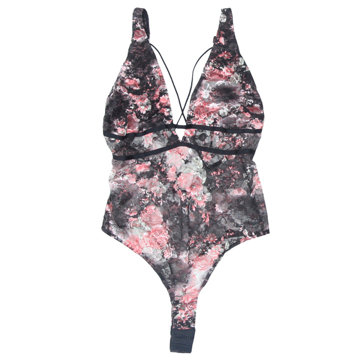 Ladies Floral Mesh Lace Strappy Bodysuit