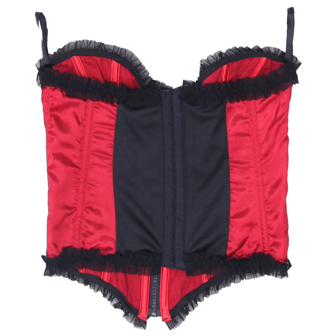 Y2K Strapless Lace Detailed Full Zip Satin Corset Red