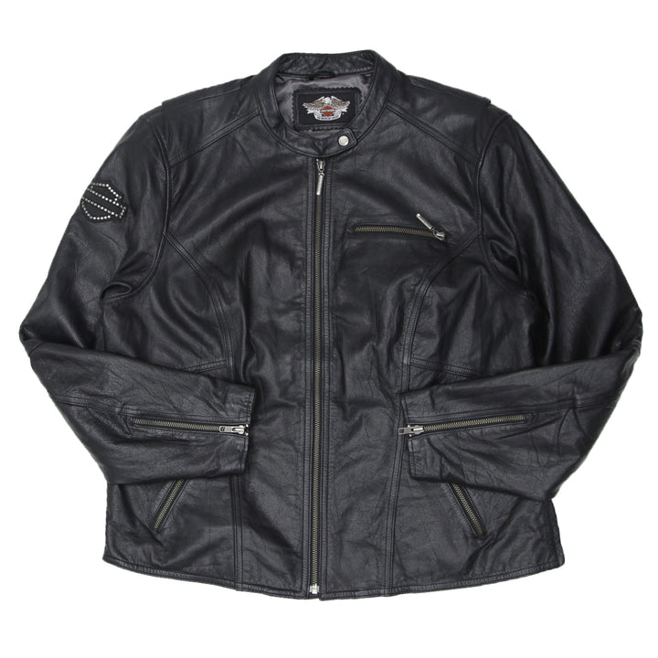 Vintage Harley Davidson Black Leather Biker Jacket