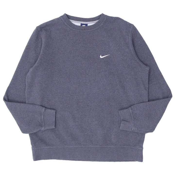 Mens Nike Swoosh Embroidered Crewneck Sweatshirt Gray