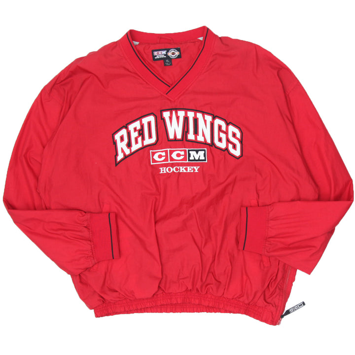 Vintage CCM Red Wings Hockey V-Neck Windbreaker Pullover