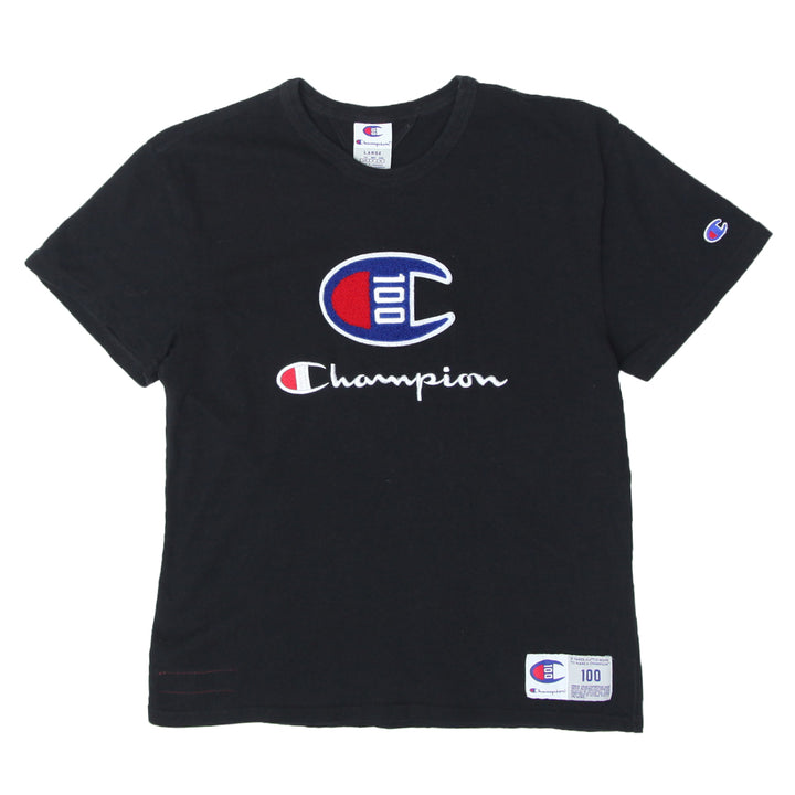 Ladies Embroidered Champion Logo Black T-Shirt